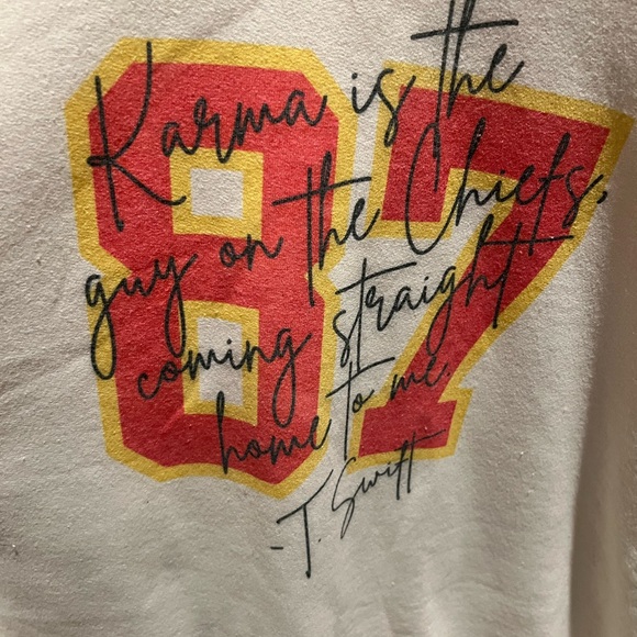 Sweaters - White Graphic Tee with Red and Yellow Print